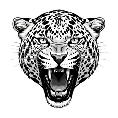 Black and White Illustration of Leopard Head. © Taufiq