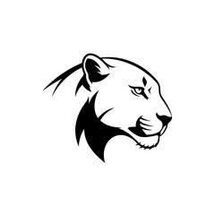 Black and White Lioness Head Illustration. © Taufiq