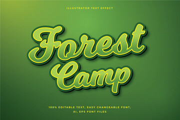 A vibrant green graphic with the words forest camp