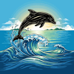 Black dolphin jumping out water. © Taufiq