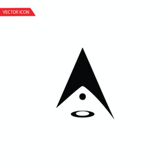 Black geometric logo on white. Contains a triangle, a circle, a dot. Vector icon