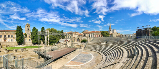 The Roman Theatre of Arles is a 1st-century Roman theatre, built during the reign of Caesar Augustus. It is located next to the Arles Amphitheatre in the city of Arles, Provence, France.