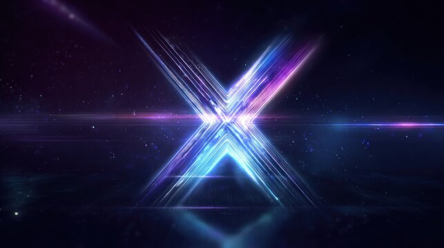 Abstract glowing x shape against dark space