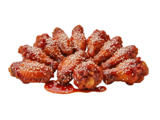 Appetizing pile of glossy sesame-glazed chicken wings for a delightful culinary experience