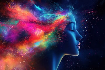 Fototapeta premium Digital abstract face with cosmic light effects