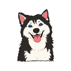 Blue Eyed Husky Cartoon Drawing with Tongue Out on Transparent Background