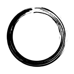 Grunge circle. A circle with jagged, worn edges and a texture of scratches, stains, and tears. The circle is drawn with ink. Brushstrokes.