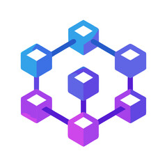 Obraz premium Interconnected hexagons in a gradient of purple blue and pink hues