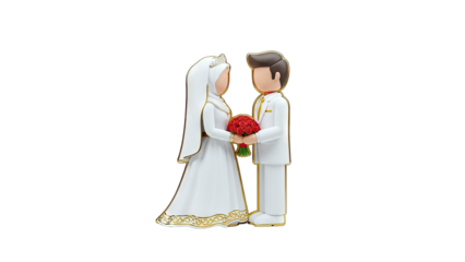 Wedding Couple Holding Hands on White Background