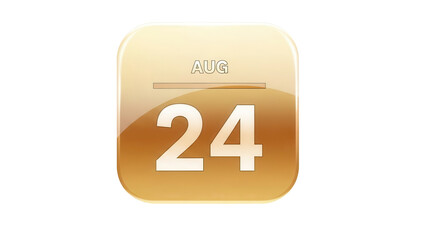 Gradient gold tinted glassmorphism calendar date icon floating isolated on a clean white background for modern app UI design with soft light reflections.