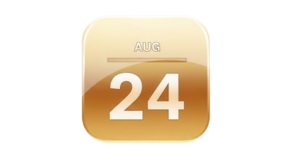 Gradient gold tinted glassmorphism calendar date icon floating isolated on a clean white background for modern app UI design with soft light reflections.