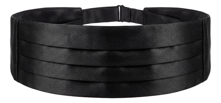 Black satin cummerbund with pleated design.