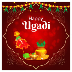 Vector illustration of Happy Ugadi social media template