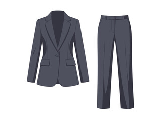 Dark gray womens business suit jacket and trousers displayed vertically
