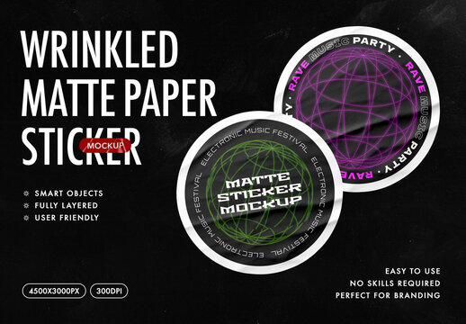 Wrinkled Matte Sticker Mockup