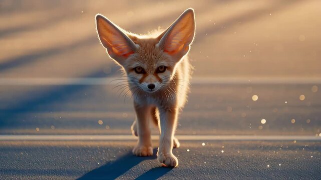 Adorable Fennec Fox Standing On Blue Background