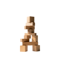 Minimalistic wooden block arrangement with soft natural lighting forming abstract geometric composition suitable for modern business presentation layouts