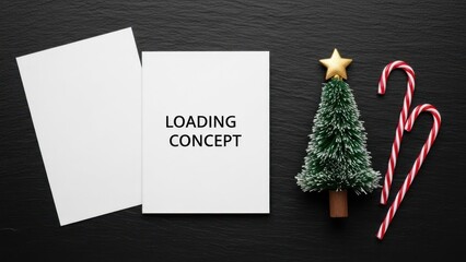 Creative Christmas Loading Concept with Festive Tree and Candy Canes on Black Background