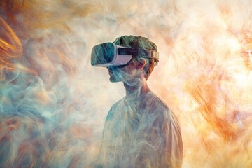 Abstract human form dissolving into colorful motion