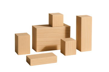 Obraz premium Minimalistic wooden block arrangement with soft natural lighting forming abstract geometric composition suitable for modern business presentation layouts