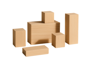 Minimalistic wooden block arrangement with soft natural lighting forming abstract geometric composition suitable for modern business presentation layouts