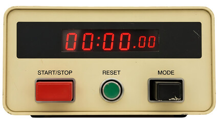 Digital laboratory timer isolated on transparent background representing precision timing, scientific experiments, research equipment, countdown measurement tools and classic digital control devices
