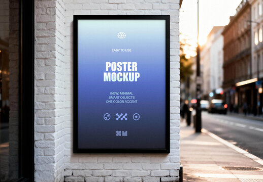 Poster On A White Brick Wall Mockup