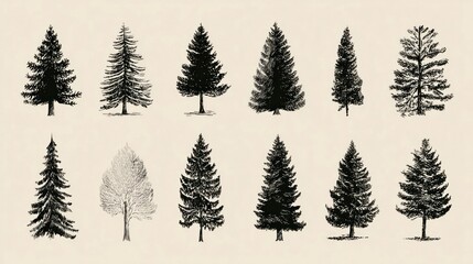 Obraz premium Fir tree and pine icon vector set for winter and Christmas themes