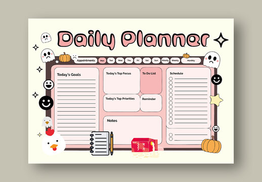 Daily Planner Landscape Template Layout