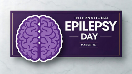 International Epilepsy Day with Brain and Purple Ribbon