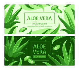 A set of banners featuring the aloe vera plant to promote organic medical products.