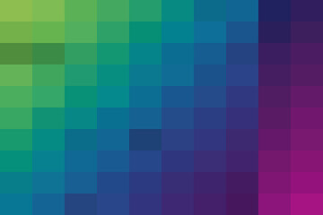 Fototapeta premium Green to blue to purple gradient pixel mosaic background. abstract colorful square tiles texture, digital art color blend for modern design.