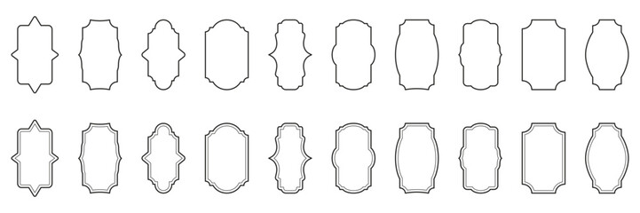 Decorative Vertical Label Frame Outline Icon Set. Vintage Border Design, Elegant Badge, And Ornamental Emblem Collection. Editable Stroke. Isolated Vector Illustration