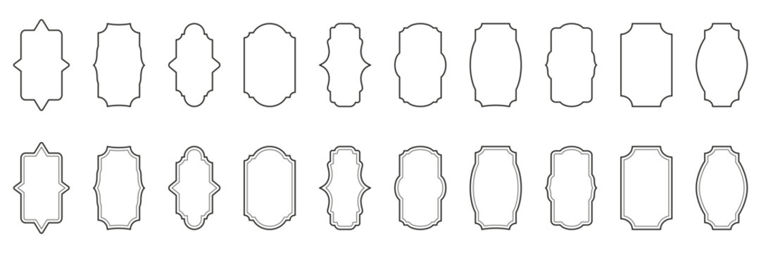 Decorative Vertical Label Frame Outline Icon Set. Vintage Border Design, Elegant Badge, And Ornamental Emblem Collection. Editable Stroke. Isolated Vector Illustration