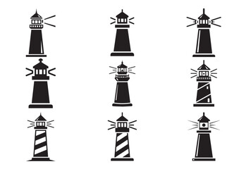 Fototapeta premium Lighthouse icon Set, Lighthouse Black silhouette vector