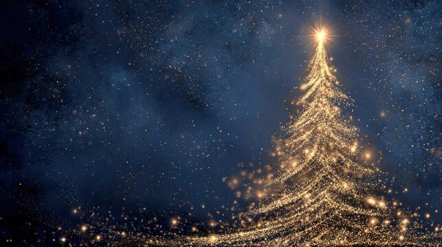 Golden Christmas tree with starry night sky background - Powered by Adobe