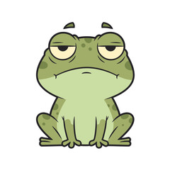 Obraz premium Funny Grumpy Frog Cartoon Illustration – Lazy Amphibian Vector Character