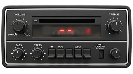 Fototapeta premium Vintage cassette deck isolated on transparent background representing analog audio technology, retro music equipment, classic sound recording devices and nostalgic entertainment electronics