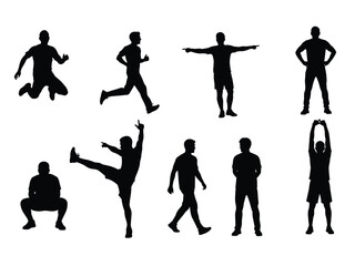 Obraz premium Silhouettes of people performing various athletic exercises and dynamic poses