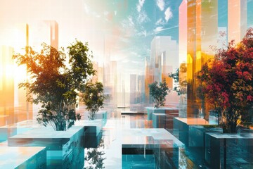 Abstract modern street with reflective geometry