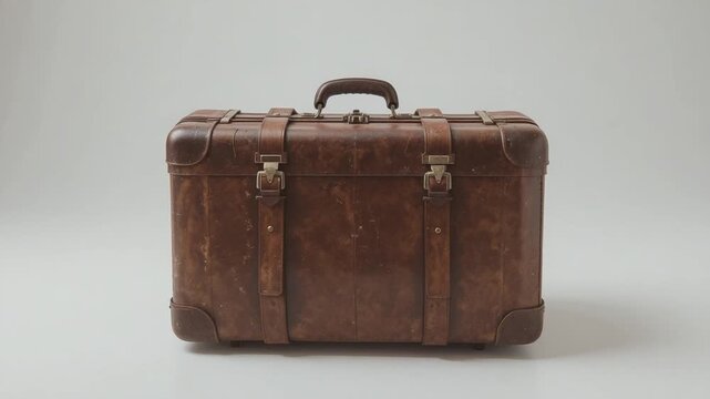 vintage luggage with clipping path isolated on white background orbit video
