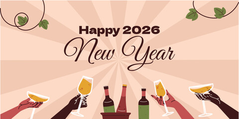 Happy 2026 New Year Celebration with Champagne Toast Illustration