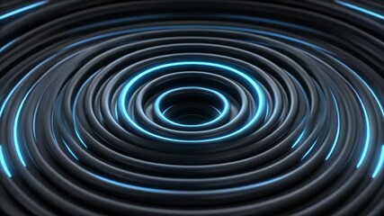 Abstract concentric rings with glowing blue accents in a digital motion - Powered by Adobe