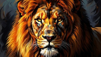 Fototapeta premium Lion and tiger portrait with detailed head and fur