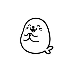 Chubby seal clapping tiny flippers black and white clip art