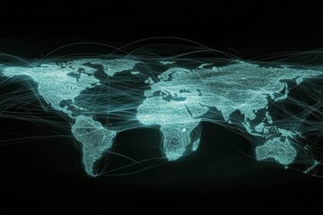 Minimal abstract world map with teal glow