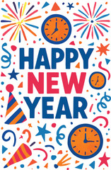 Party Illustration with Clocks and Confetti