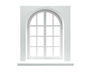 Fototapeta premium A white, multi-paned, arched window with a deep frame and sill