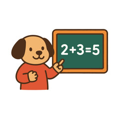 Cute teacher dog explaining basic math with paws and chalkboard