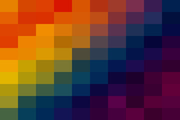 Obraz premium Vibrant pixel art background featuring a seamless color gradient transition from fiery reds and oranges to deep blues and purples